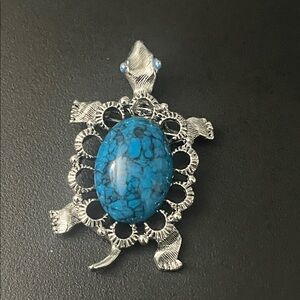 Silver Turtle Pendant with Blue Stone